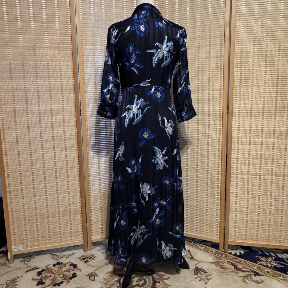 Banana Republic 2 Petite Blue Shirt Dress Button Preppy Midi 3/4 Sleeve FitFlare - Picture 6 of 13